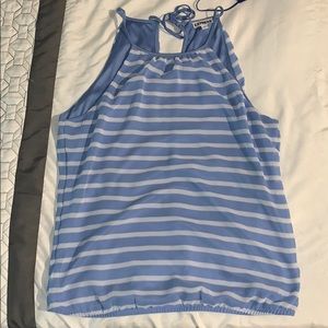 Express blue and white striped halter neck tank